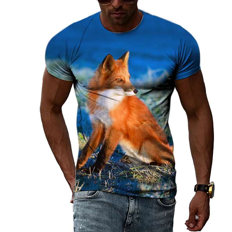 

Summer Tide Fashion Sly Fox Picture Men T-Shirts Casual 3D Print Tees Hip Hop Personality Round Neck Short Sleeve Tops