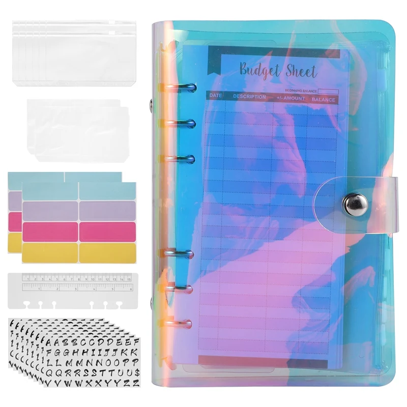 

38 Pcs Budget Organizer Binder Cash Envelope System, Stickers, Budget Sheets,PVC Bags, For Money Planner