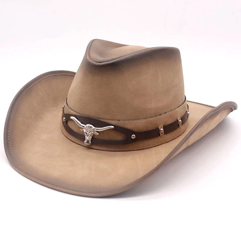 

Шляпа в Западном ковбойском стиле для мужчин и женщин, Федора с веревкой и широкими полями, с металлическим декором в виде Головы Быка, из на...