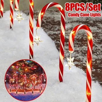 2023 Christmas Solar Candy Cane Lights Pathway Markers Outdoor Garden Christmas Decor Candy Canes Ornaments for Xmas Decor 8pcs 1