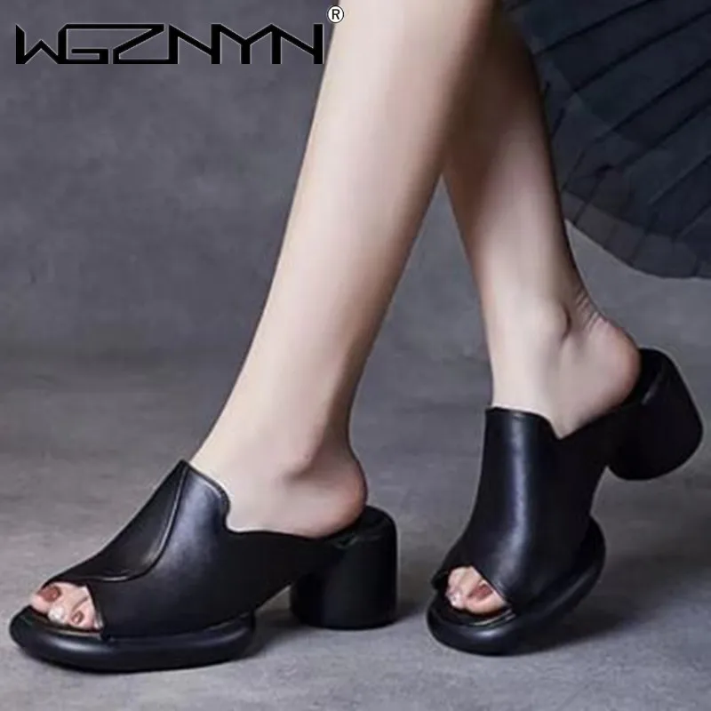 

2023 New Women's Slippers Large Sexy Simple Thick High Heel Commuter Buckle Women's Shoes Heel Sagging Comfortable for Summer