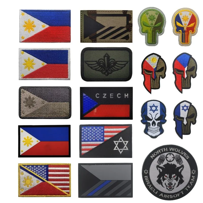 

Israel Philippines Czech Reflective Tactical Morale Badge Skull Head Armband Flag Hook&loop Patches Backpack Hat Military Patch