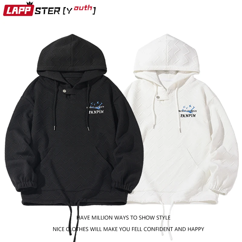 

Толстовка LAPPSTER мужская с капюшоном, худи в стиле Харадзюку, Японская уличная одежда, Модные свитшоты, большие размеры, черная, 2023
