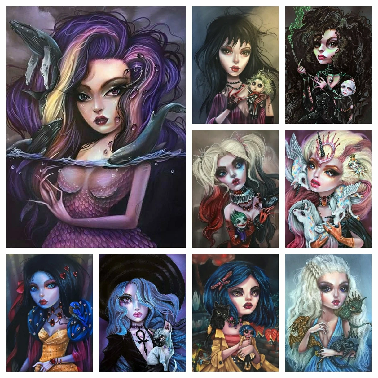 

5D AB Diamond Kurtis Rykovich Art Cross Stitch Embroidery Picture Fantasy Horror Cartoon Girl Fairy Mosaic Crystal Home Decor