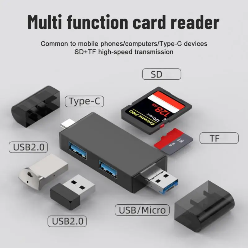 

7 In 1 Multifunction USB 2.0 Type C/USB /Micro USB/TF/SD Smart Memory Card Reader OTG Flash Drive Card Reader Adapter For PC