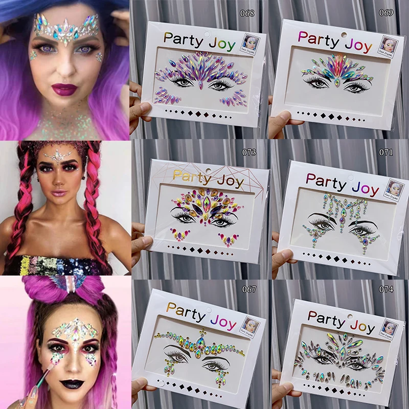 Halloween Makeup Eyebrow Sticker Face Jewelry Tattoo Shiny Rhinestones 3D Diamond DIY Beauty Self Adhesive Music Festival Decor