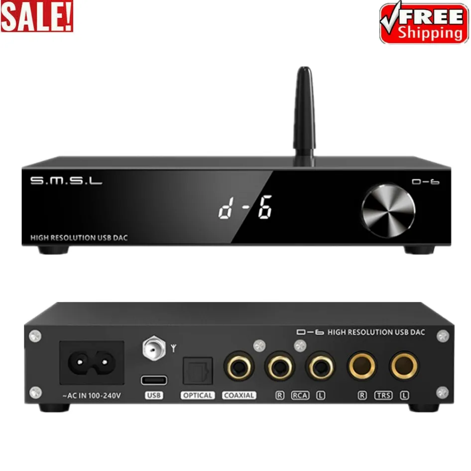 

SMSL D-6 USB DAC Bluetooth DAC Receiver Dual AK4493S QCC5125 DSD512 768KHz/32Bit