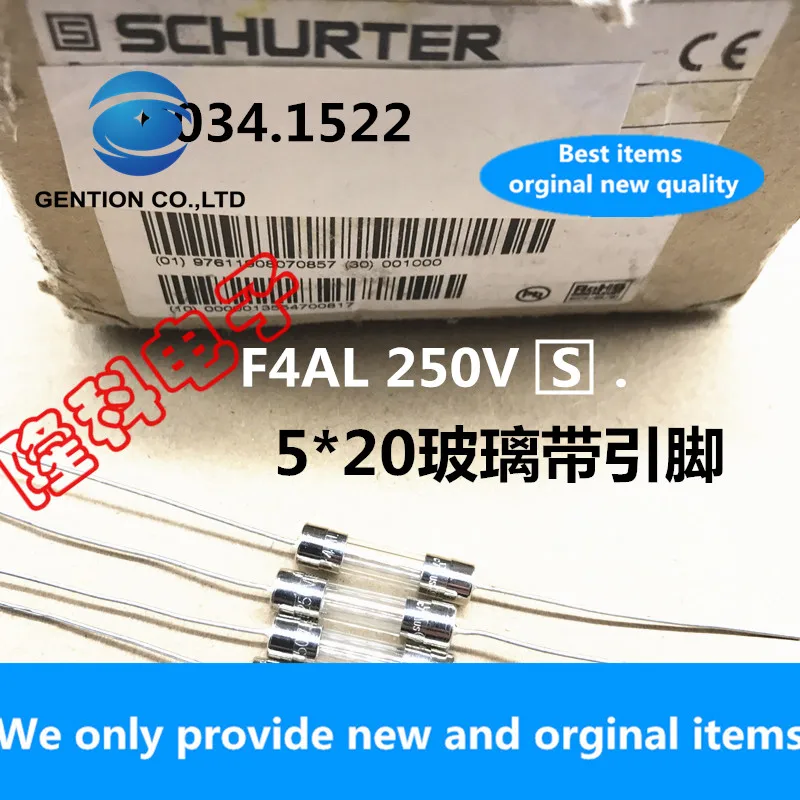 

10 шт. 100% Новый оригинальный стеклянный предохранитель F4AL250V 5X20 FSF со штифтом 0034,1522 импортный Швейцарский Shute 4A 250V