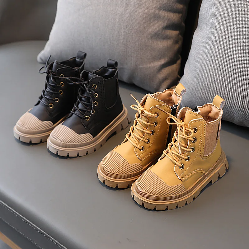 

British style Boys Casual Shoes 2022 Autumn Winter Girls Boots Children Outdoor Boots Non-slip Kids Fashion Shoes Size 26-36