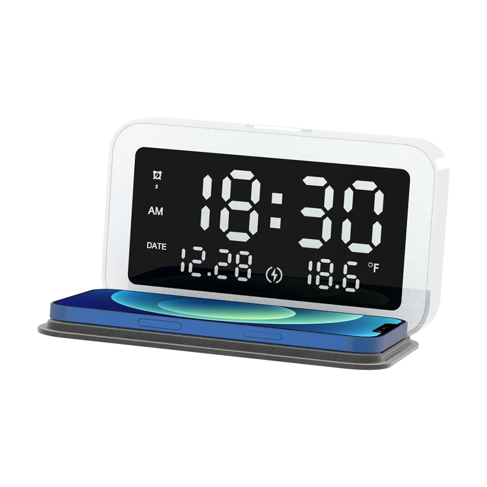 

Новинка, беспроводное быстрое зарядное устройство Multi-one15W для телефона с маленьким будильником и светильник щением, беспроводное зарядное ...