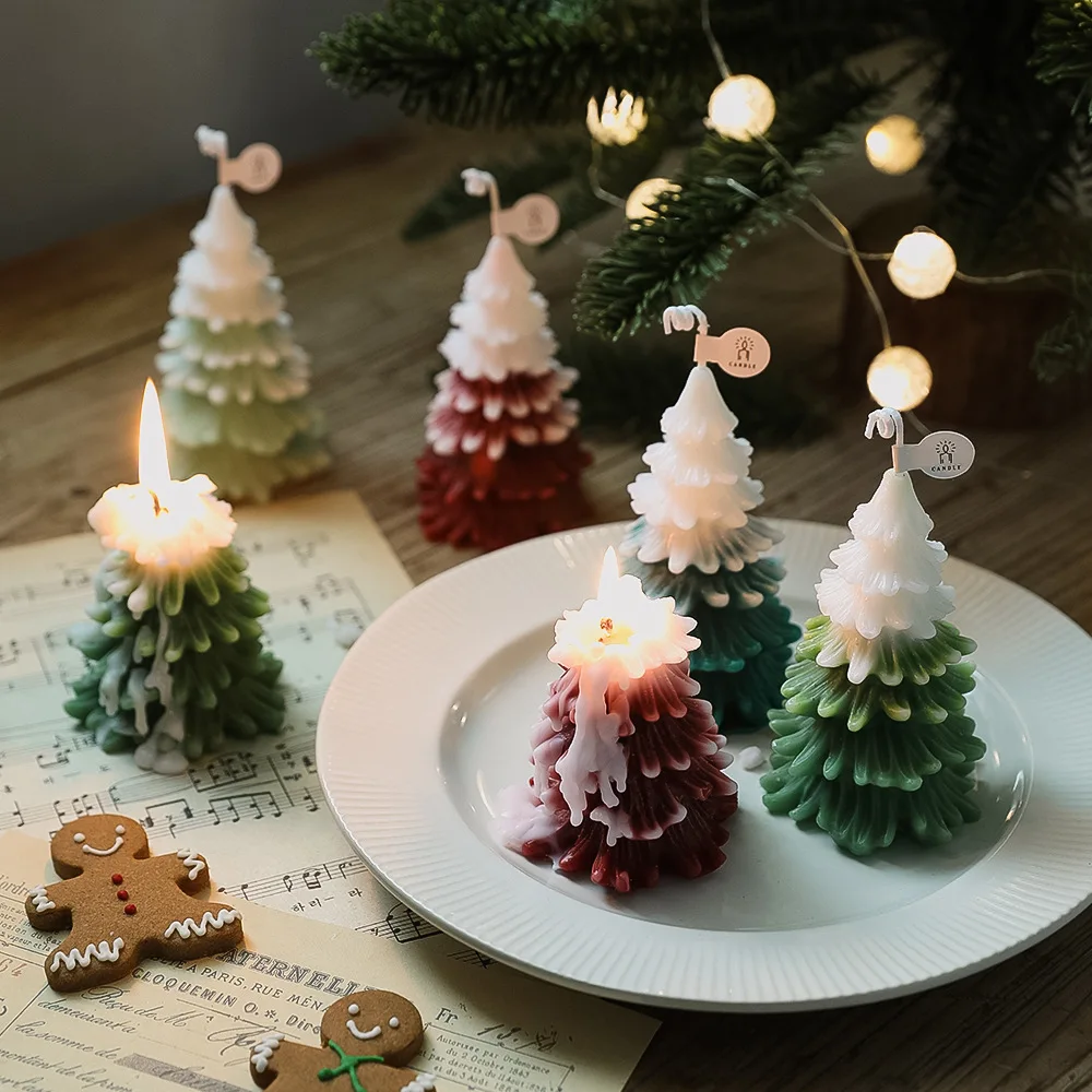 

5pcs Christmas Tree Candle DIY Aromatherapy Candle Tree Xmas New Year Party Festival Home Decor Ornament Gifts Vintage Candle