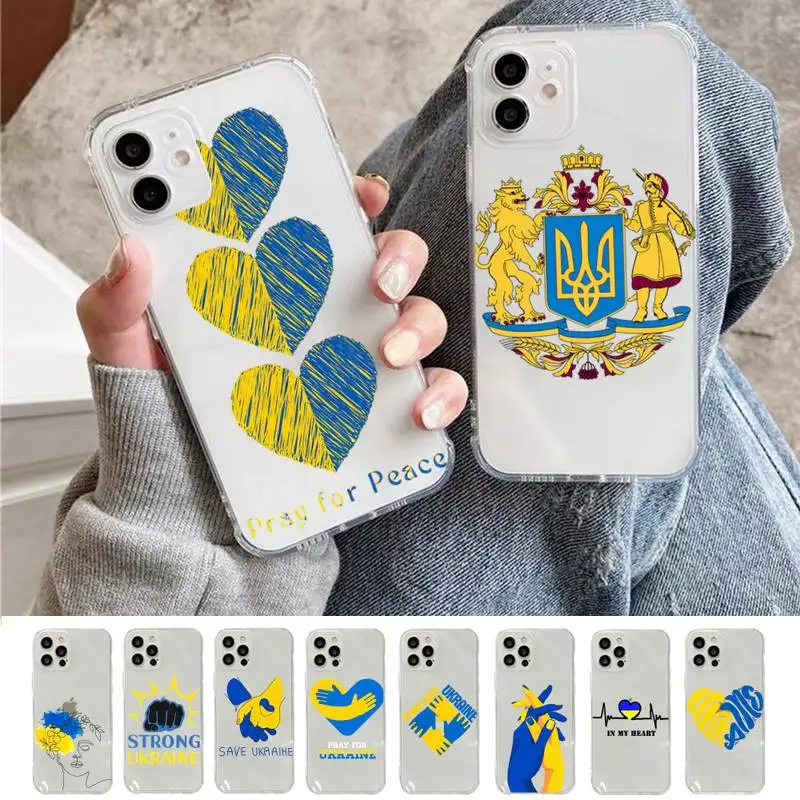 

Ukraine Flag Badge Pattern Phone Case For iPhone 11 12 13 14 Mini Pro Max XR X XS TPU Clear Case For 8 7 6 Plus SE 2020