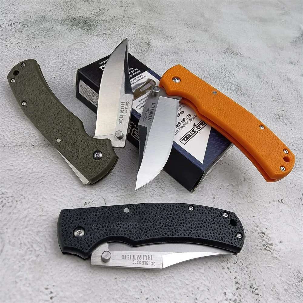 

Outdoor EDC Cold Steel Double Safe Hunter Folding Knife 3.5 Satin Plain 8Cr13Mov Blade Nylon Handle Self Defense Pocket Knife