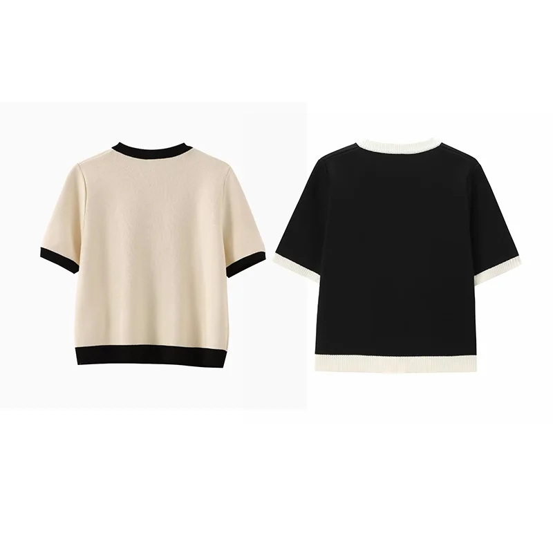 Женская трикотажная куртка с коротким рукавом и круглым вырезом