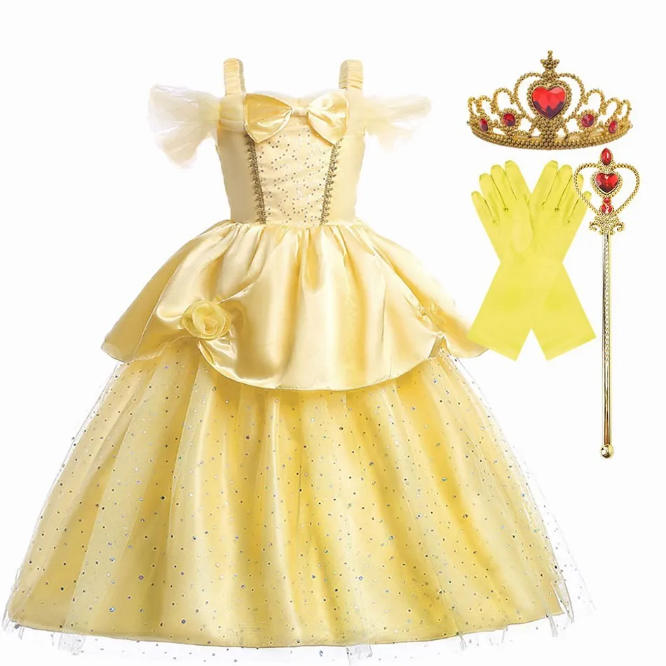 Kız doğum günü parti giysileri çocuklar Belle elbise güzellik ve Beast kostüm prenses elbise bebek noel cadılar bayramı kostüm