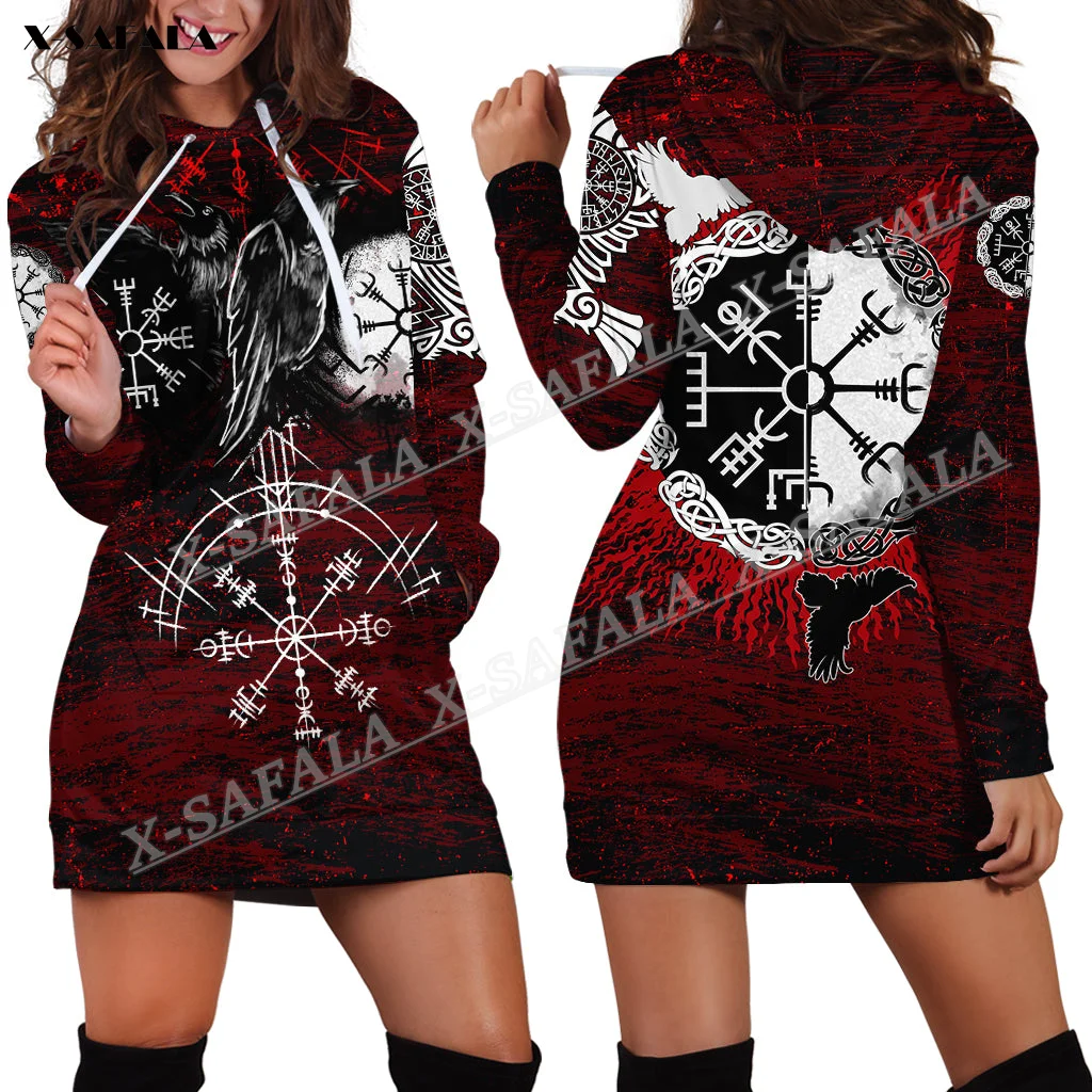 

Viking Raven Odin Blood Symbol 3D Autumn Printed Slim Hoodies Dress Women Casual Wear Long Sleeve Hooded Sweatshirt Pullover