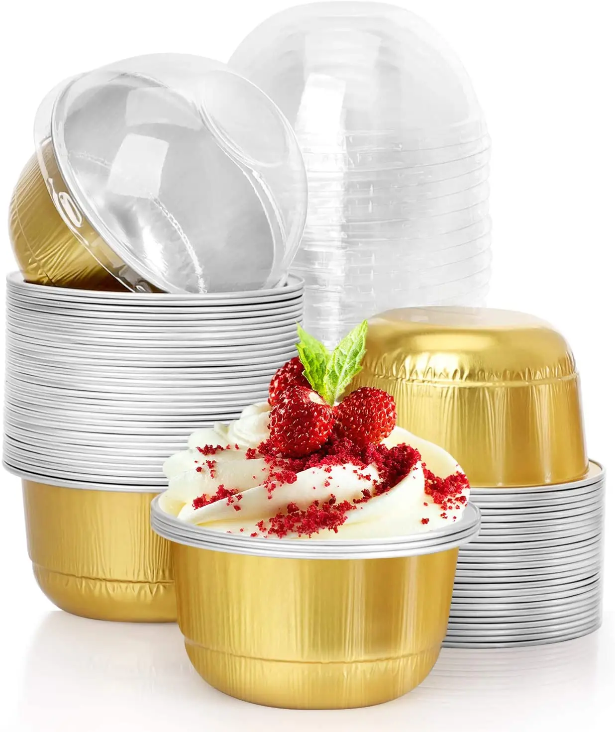 

Формы для выпечки из алюминиевой фольги, 5 унций, 50 шт., многоразовые чашки для кексов с крышками, 2,95x2,59x1,69 дюйма, кружки для пирога, крем-брюле,...