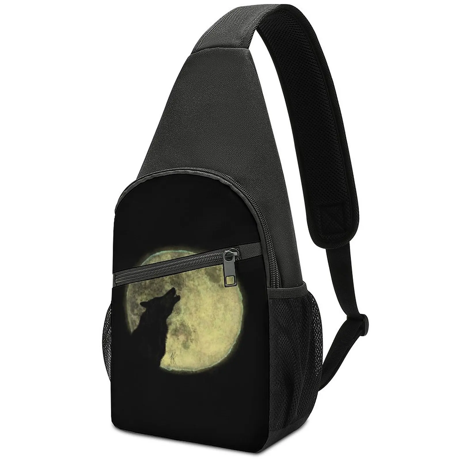 

Wolf Howling to The Full Moon Shoulder Bags Animal Casual Chest Bag Men University Travel Sling Bag Fishing Print Crossbody Bags