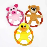 cotton rope pets dog throw toys cartoon duck pig shaped small medium dogs squeaker chew training toy
