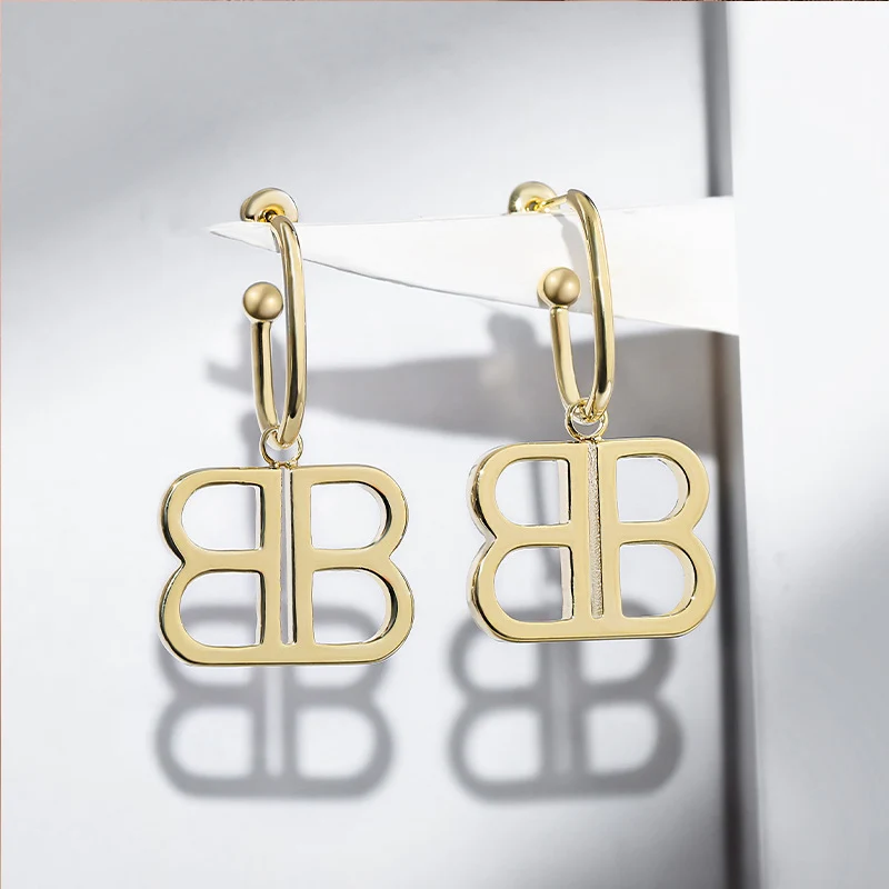 

Korean Fashion Double B Letter Earrings 925 Silver Needle Women's 2021 New Trendy Design Sense Of Temperament Jewelry Wholesale