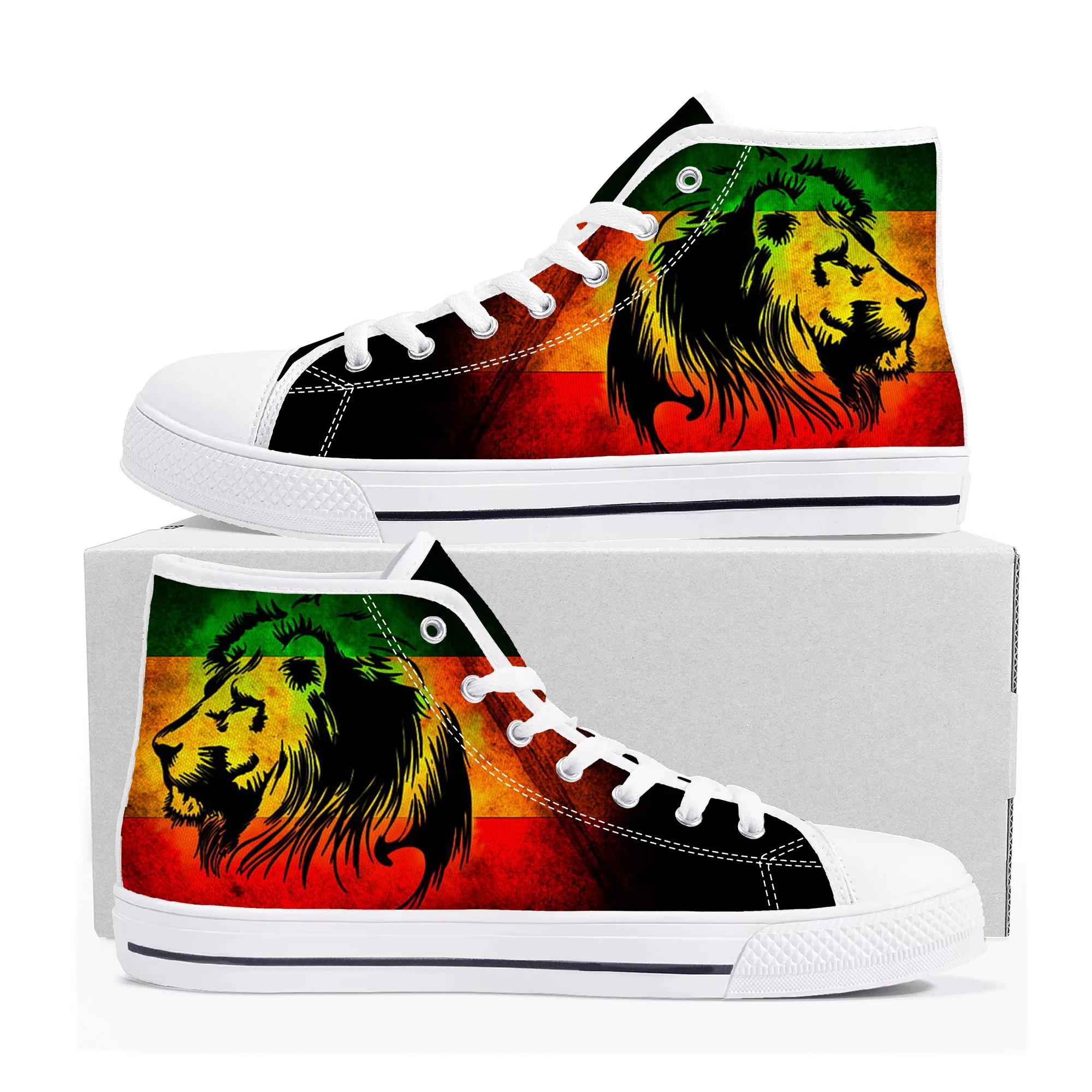 

Reggae Rastafarian Rasta Rastafari Lion Of Judah High Top Sneakers Mens Womens Teenager Canvas Sneaker Casual Shoes Custom Shoe