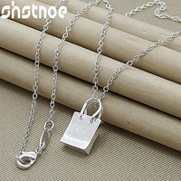 925 sterling silver square lock pendant necklace 16 30 inch chain for women party engagement wedding fashion charm jewelry