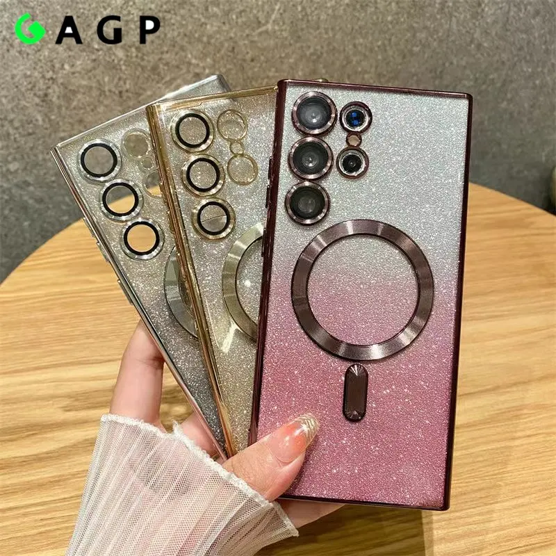 

Luxury Gradient Glitter Magsafe Magnetic Bling Case For Samsung Galaxy S23 Ultra S22 S21 Ultra S23 Plus Camera Protector Cover