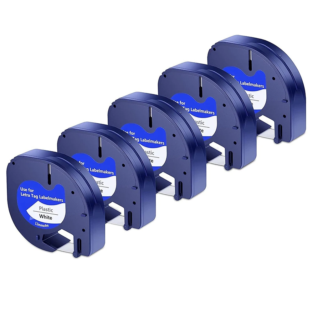 

5 упаковок, лента для этикеток LetraTag, пластмассовая 91331, совместимая лента для этикеток, черная на белом 91331 лента для этикеток