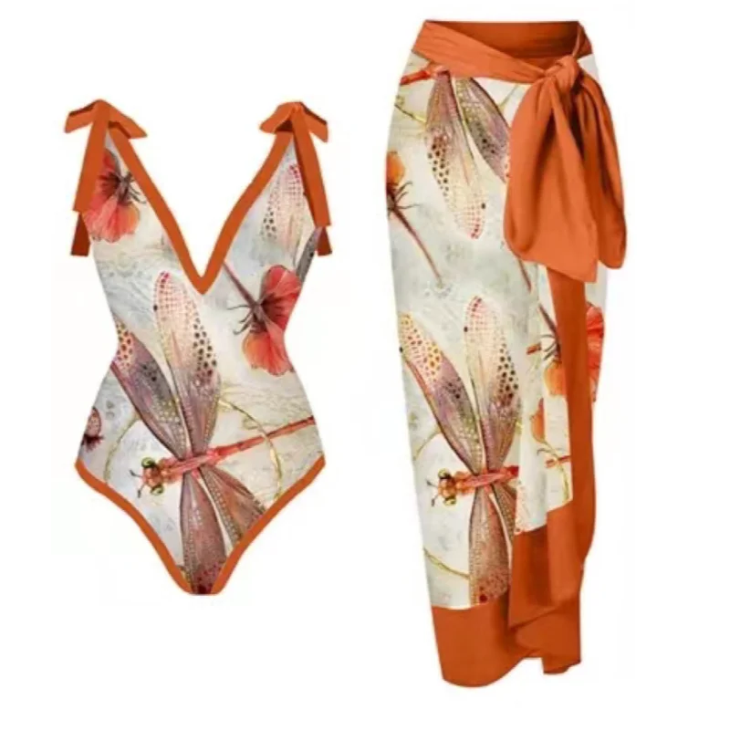 

2023 New Vintage Swimsuit Women Bowknot Swimwear Brazilian Floral Print Holiday Designer Bathing Suit Beach Cover Up Summer