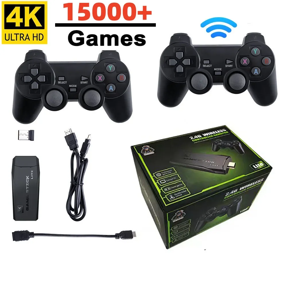 

NEW2023 Gra wideo konsola 2.4G podwójny kontroler bezprzewodowy dżojstik do gier 4K 15000 + gry 64GB gry Retro do PS1/GBA Game