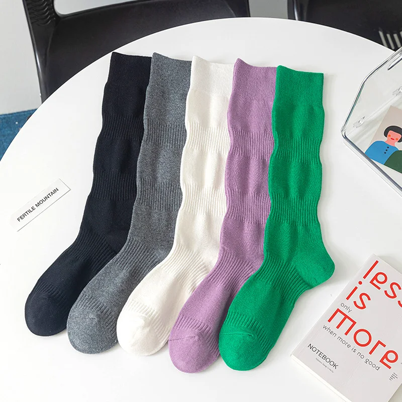 

Женские Хлопковые гольфы, однотонные Модные Повседневные носки до середины икры, женские танцевальные сексуальные длинные носки для девушек