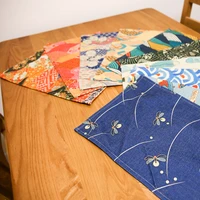 2021 japan style placemats for table washable linen anti hot place mat ukiyo e print dinner mat dish bowl coaster non slip pad