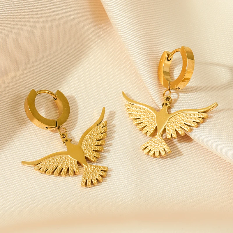 GANEMLY нержавеющая сталь 316L золотого цвета орел Феникс птица ожерелье серьги набор