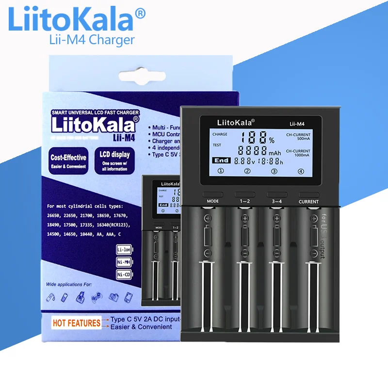 

LiitoKala lii-M4 lii-PD2 lii-PD4 lii-S4 lii-S2 lii-500 lii-S8 LCD Battery Charger For 21700 18650 26650 Battery Smart Charger