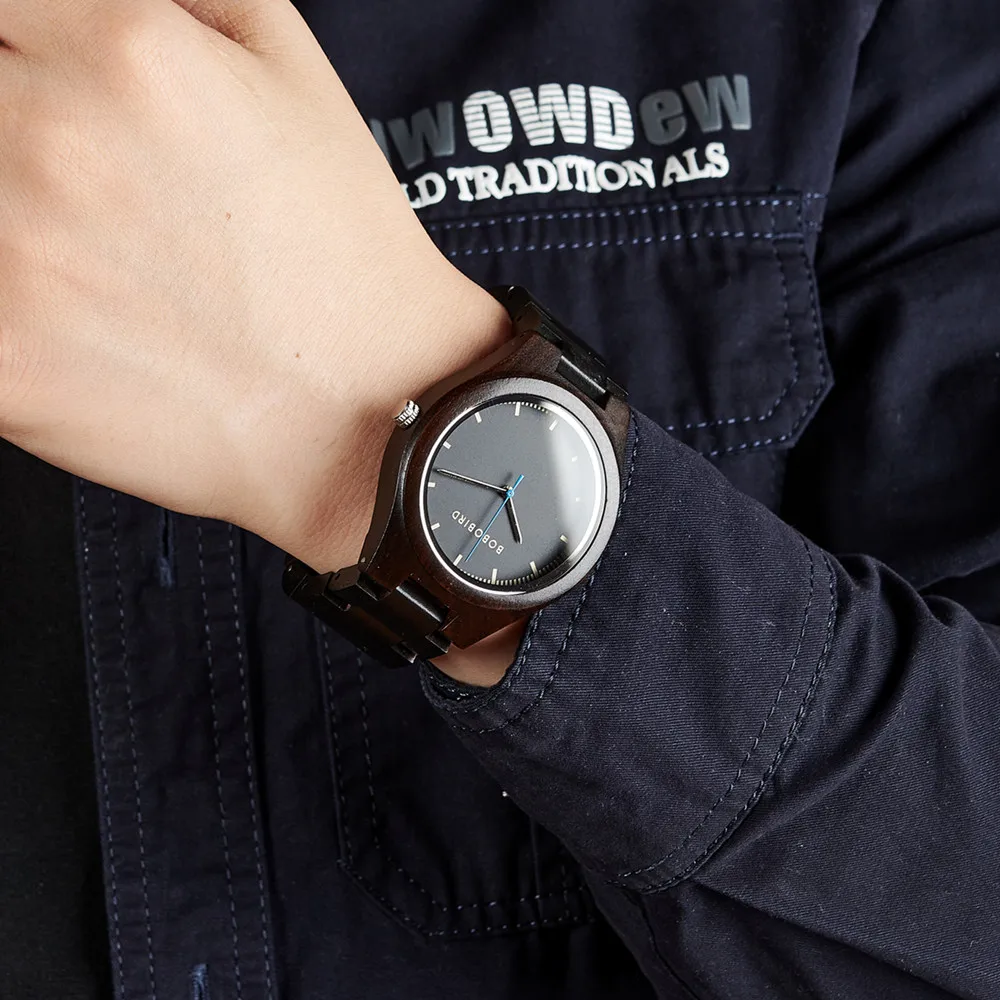 Мужские часы BOBO BIRD Деревянные для мужчин повседневные наручные из эбенового