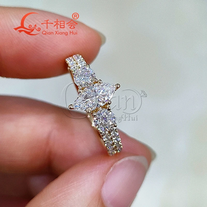 4*8mm marquise round white moissanite ring S925 Silver hip hop jewelry women Men's Ring Luxury Style gift wedding dating
