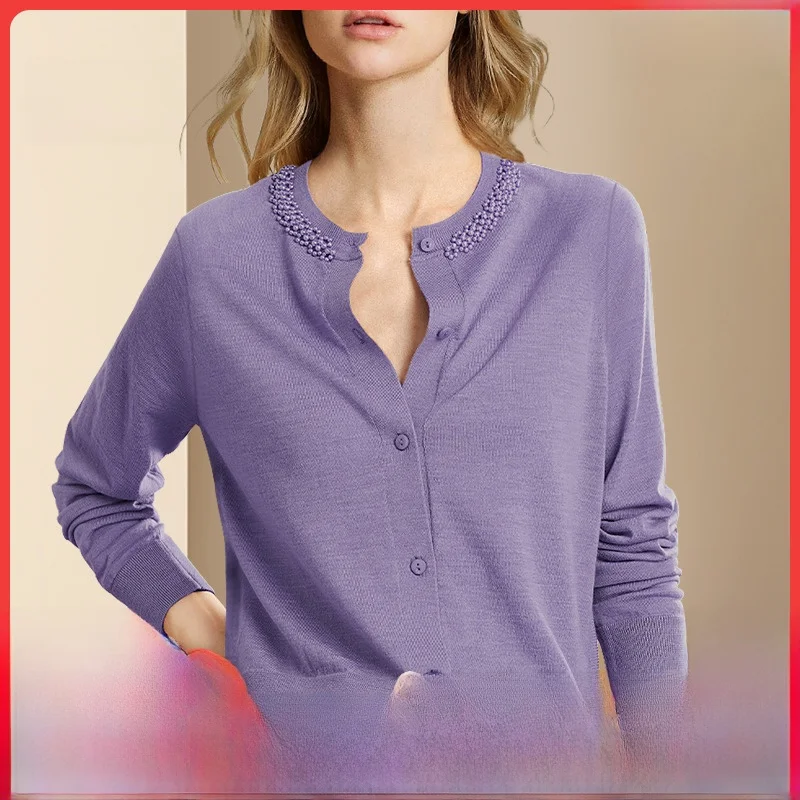 Difeilige Элегантный нежный фиолетовый вязаный кардиган для женщин 2024 весна и осень