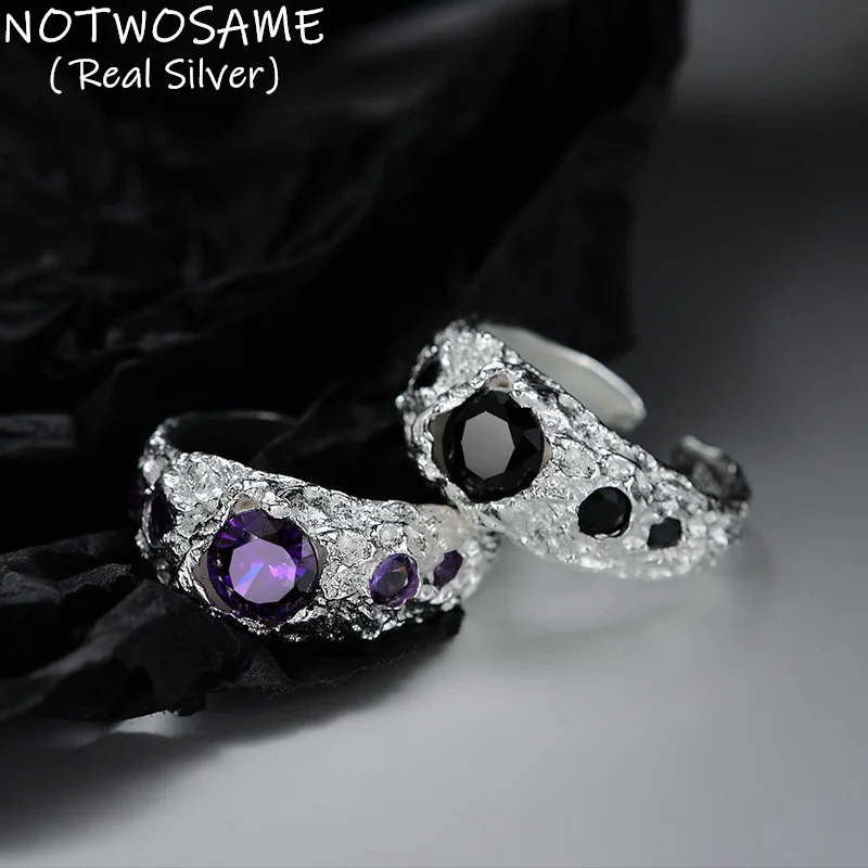 

NOTWOSAME New Popular Rough Surface Vintage Women Ring Real 925 Sterling Silver Rings Noble Purple Crystals Jewelry Zircons Ring
