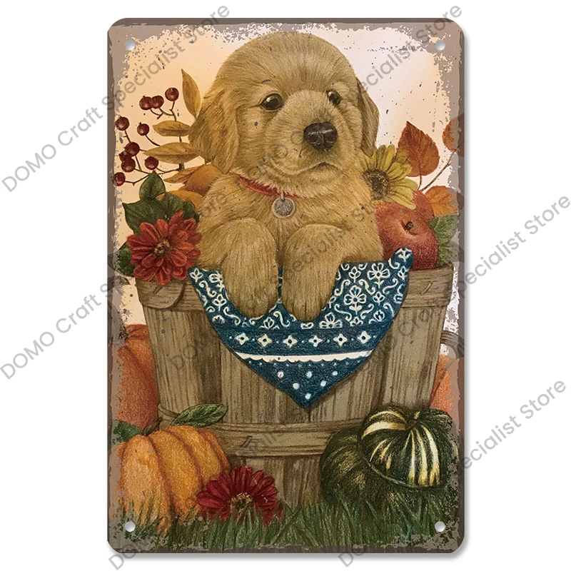 

Металлический винтажный плакат CQDM DECOR, цветок, кошка, собака, 20х30 см