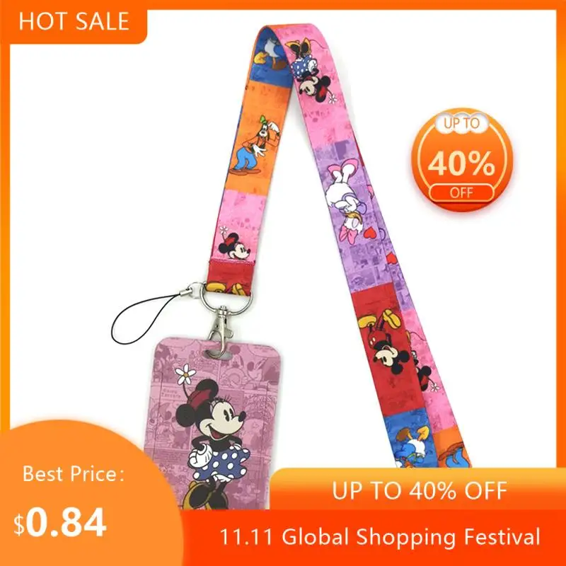 

Color Mickey Mouse Anime Lanyard Badge Holder ID Card Lanyards Mobile Phone Rope Key Lanyard Neck Straps Keychain Key Ring