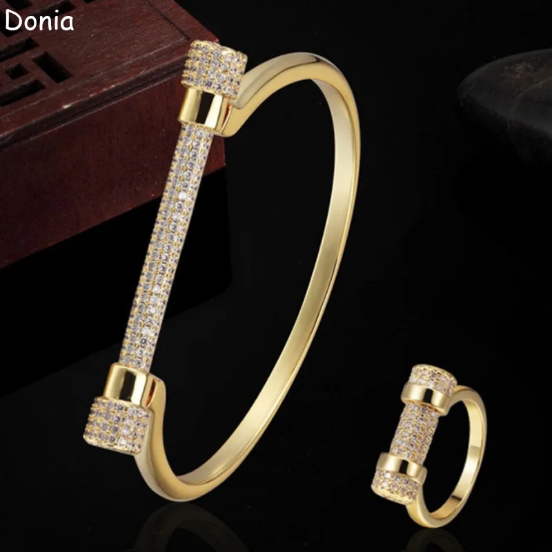 

Donia Jewelry Fashion Horseshoe Buckle Titanium Micro-Inlaid AAA Zircon Creative Luxury Bracelet Ring Set