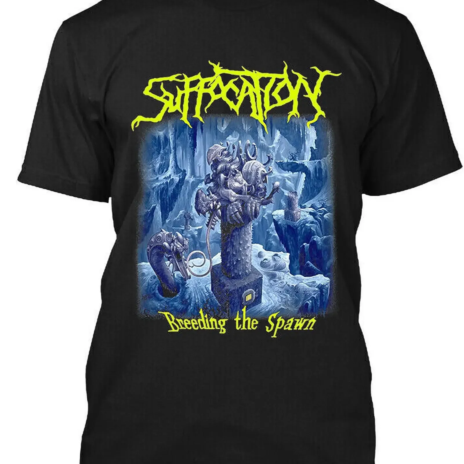 Фото Футболка NWT Suffocation Breeding The Spawn American Death Metal Band в стиле ретро, размер S-4XL, черная, XS, винтажная, мягкая, с эффектом потертости №1