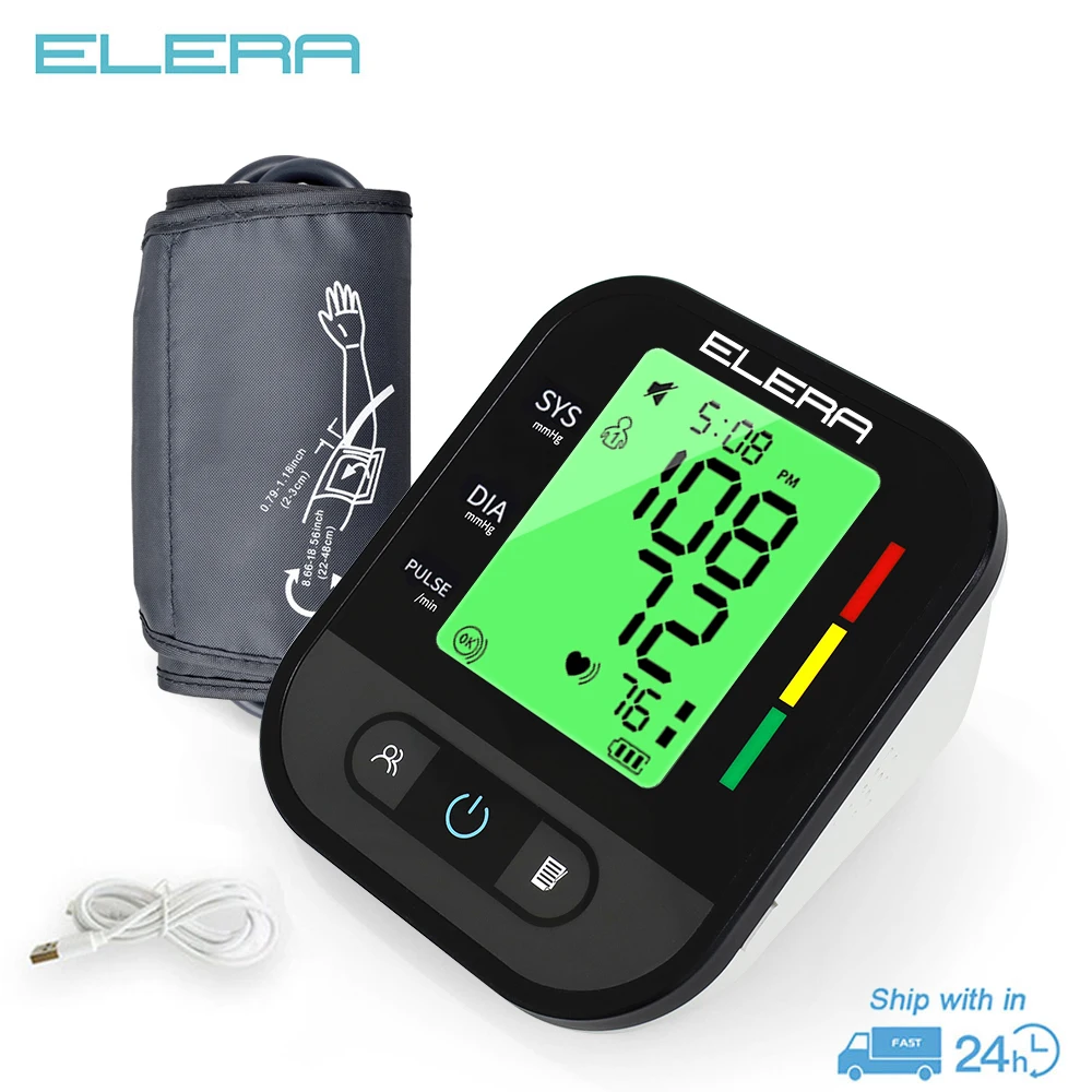 

ELERA Blood Pressure Monitor Fast Shipping Backlight 22-48cm Large Arm Big Cuff LCD Automatic Type C Connection
