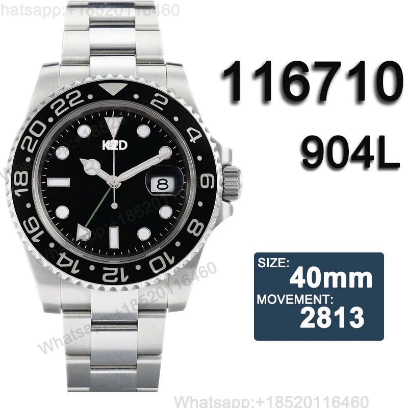 Мужские автоматические механические часы 40 мм GMT копия клон m126710 светящиеся