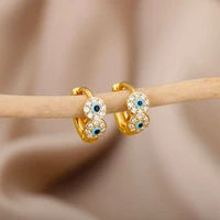cute small circle evil eye hoop earrings for women stainless steel gold color turkish eyes earrings minimalist jewelry gift