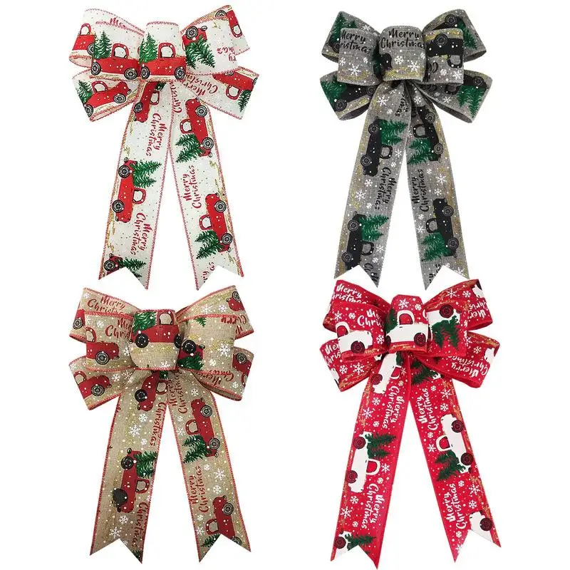 

Christmas Tree Bows New Years Eve Decorations Christmas Party Ribbon Bows Linen Bowknot Christmas Tree Decor Lattice Stripe Bows