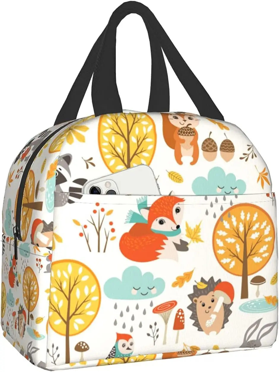 

Woodland Animals Thermal Lunch Bag for Women Men Kids Lunch Box Insulated Soft Bag Mini Cooler Thermal Tote Bag for Work School