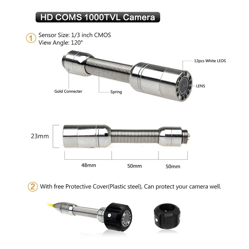 WP90 эндоскопическая камера для осмотра трубопровода 9-дюймовый ЖК-монитор