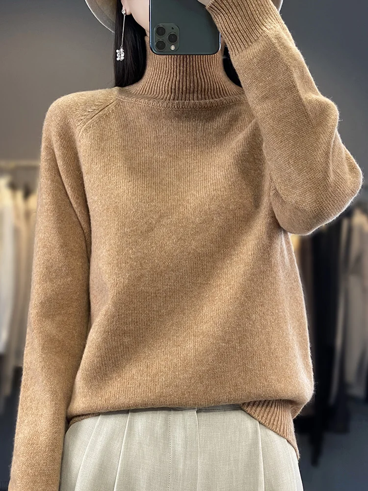 Fashion Basic Autumn Winter Merino Wool Sweater Mock Neck Cashmere Pullover Solid Color Soft Long Sleeve Clothing Tops