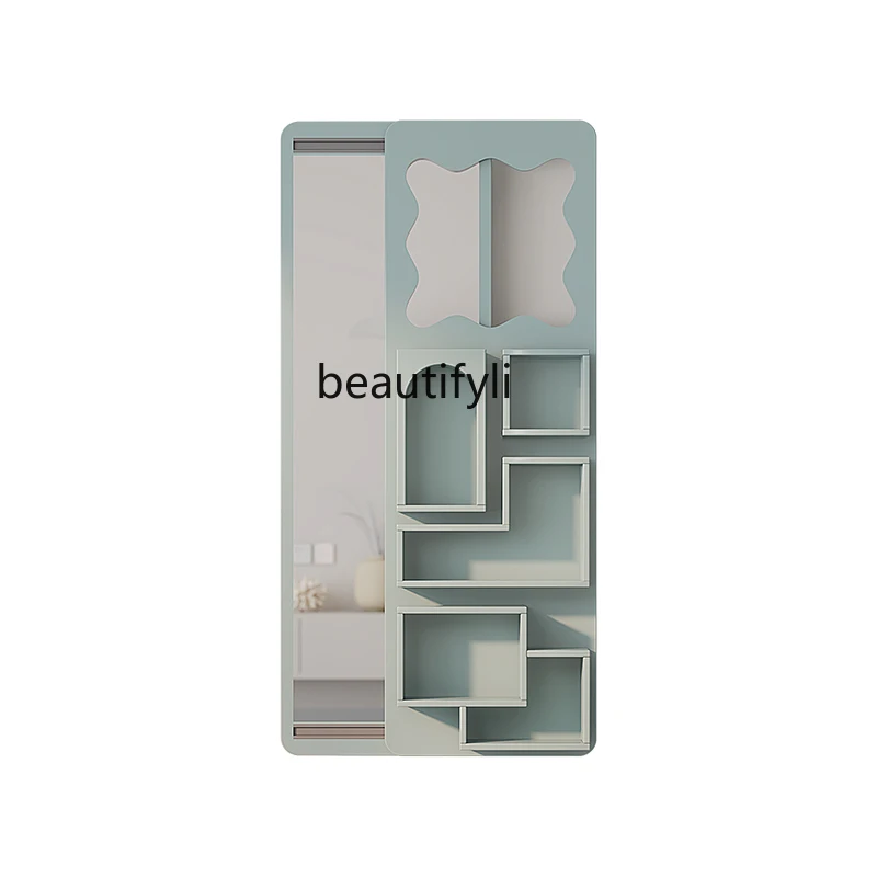 

yj INS Style Girls' Bedroom Full-Length Mirror Push-Pull Dressing Mirror Storage Nordic Modern Integrated Hidden Cosmetic Mirror